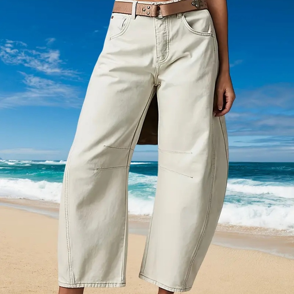 White Wide-Leg Jeans - Barrel Jeans
